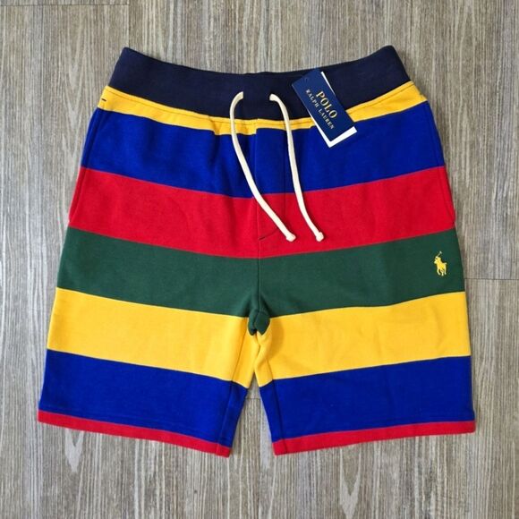 Polo Ralph Lauren Striped Fleece Shorts Multicolor Blue Red Green Yellow Men's S - Picture 1 of 11